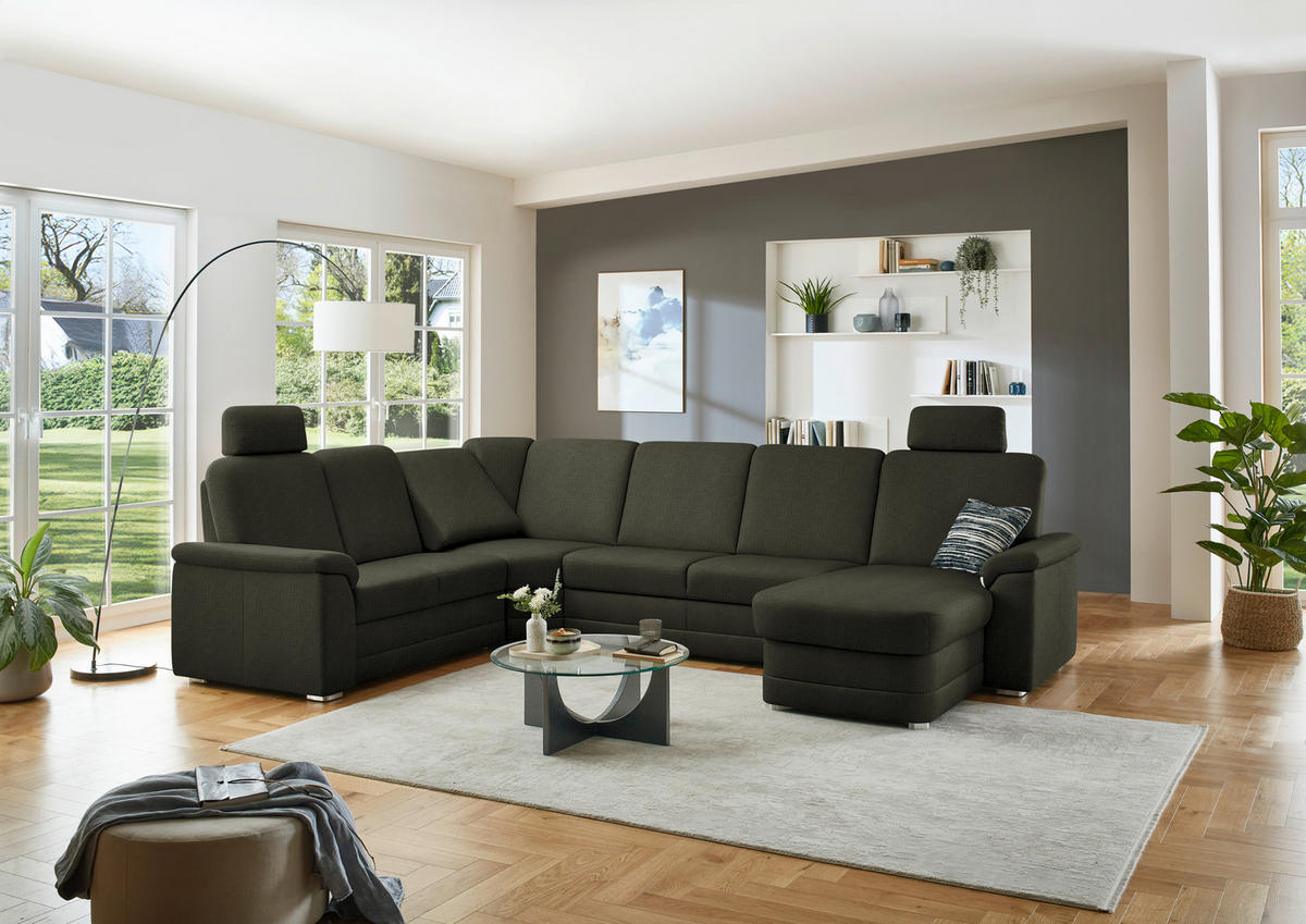 WOHNLANDSCHAFT  in Chenille Dunkelgrün  - Dunkelgrün/Alufarben, KONVENTIONELL, Holz/Textil (235/329/160cm) - Beldomo Comfort
