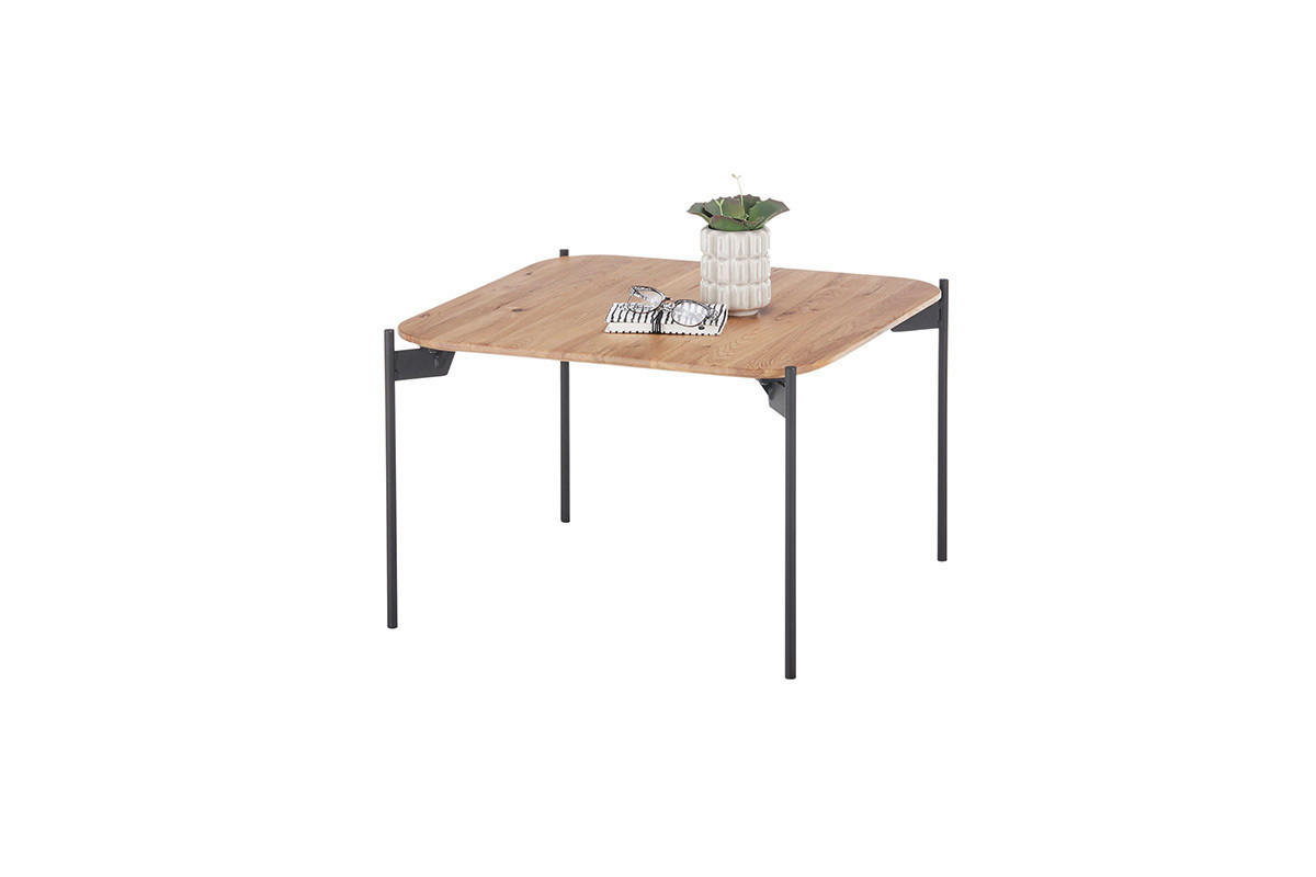 COUCHTISCH Eiche massiv 60/60/38 cm quadratisch Schwarz, Eichefarben  - Eichefarben/Schwarz, Design, Holz/Metall (60/60/38cm) - Linea Natura