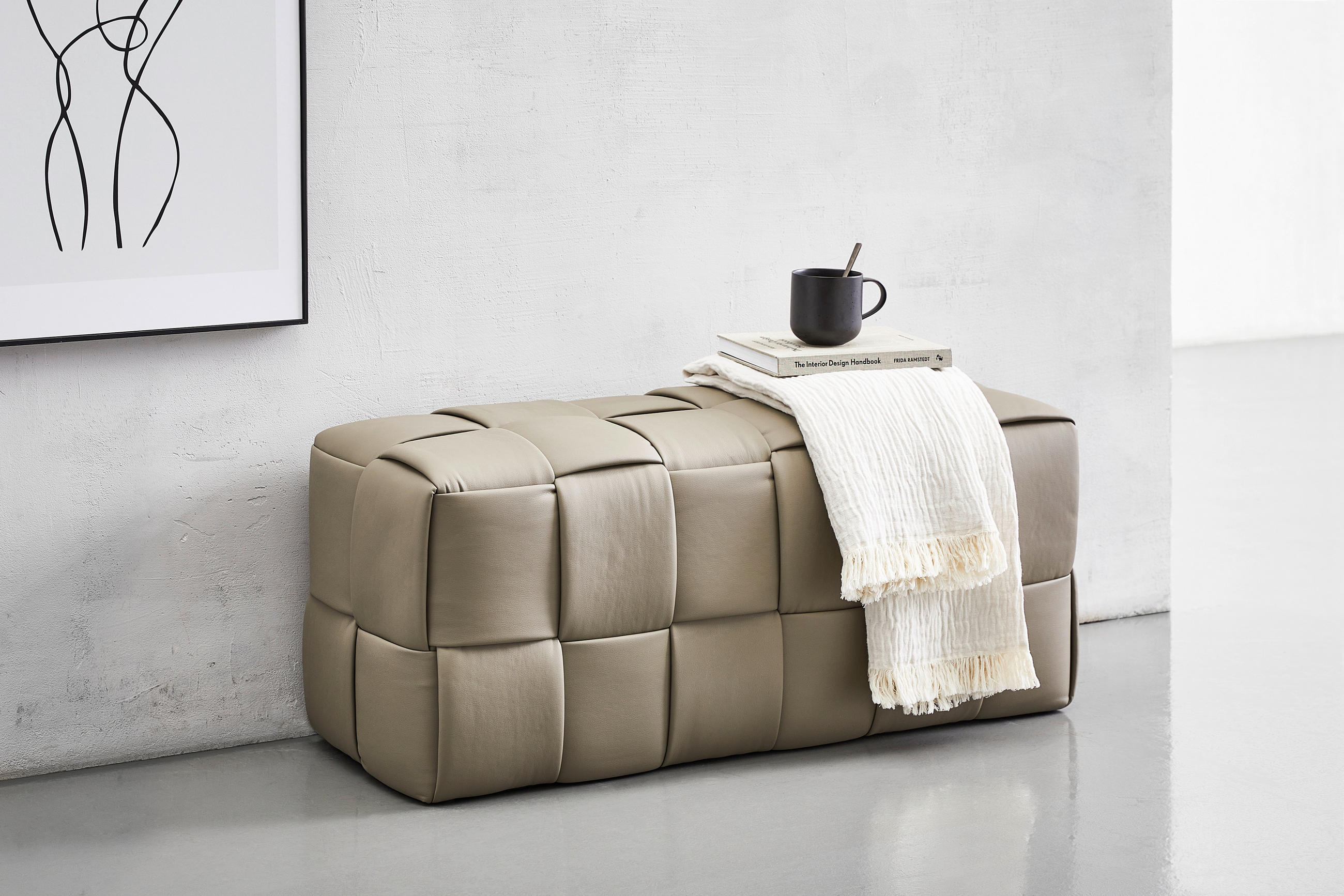 HOCKERBANK 102/42/42 cm Samt Taupe  - Taupe, Trend, Textil (102/42/42cm) - Xora