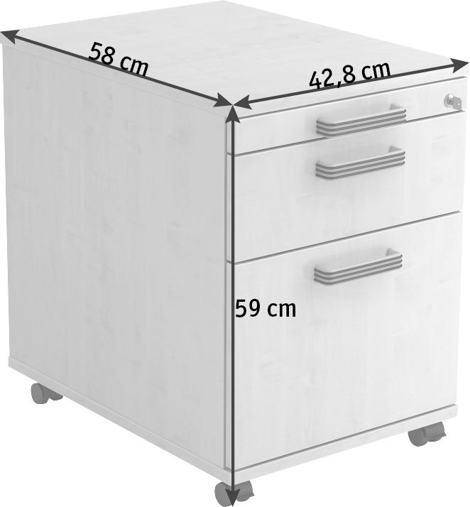 ROLLCONTAINER Weiß  - Schwarz/Alufarben, KONVENTIONELL, Holzwerkstoff/Kunststoff (42,8/59/58cm) - Venda