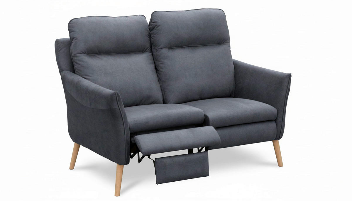 2-SITZER-SOFA Mikrofaser Blau  - Blau/Buchefarben, Design, Holz/Textil (145/110/92cm) - Livetastic