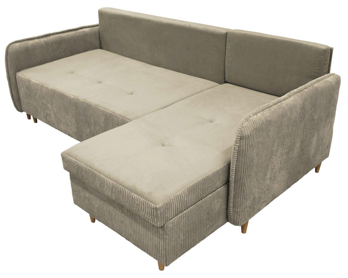 ECKSOFA TEDDY Beige Cord, Bouclé Zierkissen, Rückenkissen, Bettkasten  - Beige/Naturfarben, Design, Holz/Textil (215/142cm) - MID.YOU