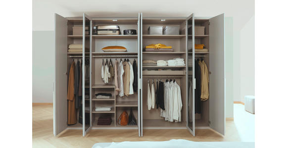DREHTÜRENSCHRANK 301/223/60 cm 6-türig Grau, Hellgrau - Hellgrau/Grau, Trend, Glas/Holzwerkstoff (301/223/60cm) - Novel