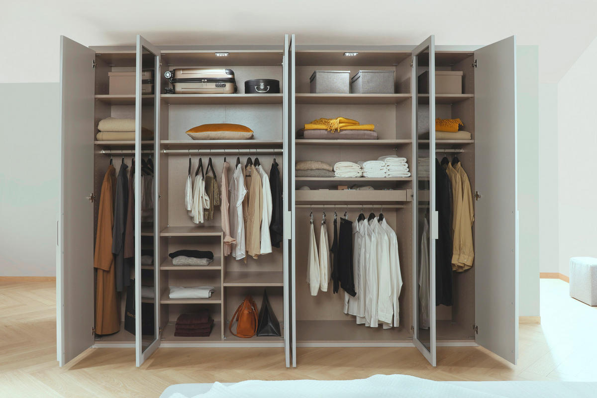 DREHTÜRENSCHRANK  in Grau, Hellgrau  - Hellgrau/Grau, Trend, Glas/Holzwerkstoff (301/223/60cm) - Novel