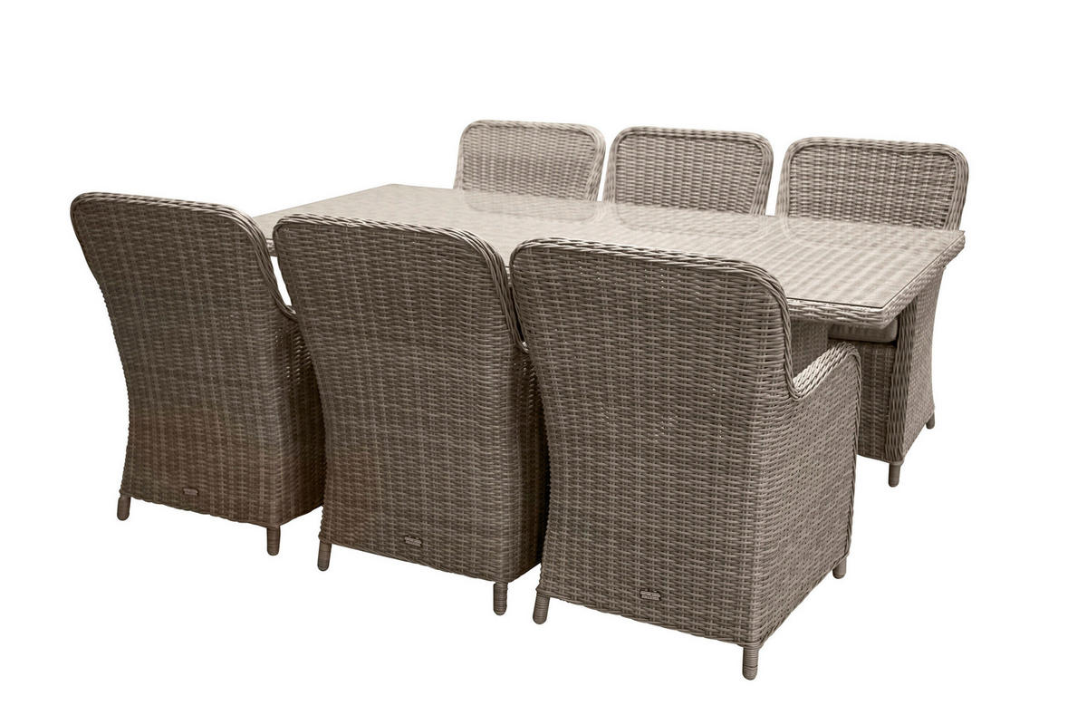 GARTENTISCHGRUPPE Stahl  - Beige, MODERN, Glas/Kunststoff (200/100/75cm) - Gardenson