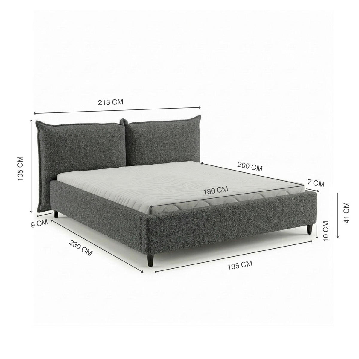 POLSTERBETT gepolstertes Kopfteil, Lattenrost, Bettkasten Graphitfarben 180/200 cm  - Schwarz/Graphitfarben, MODERN, Holz/Textil (180/200cm) - Livetastic