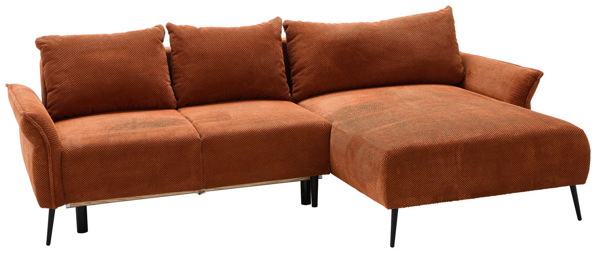 ECKSOFA Rostfarben Chenille  - Rostfarben/Schwarz, KONVENTIONELL, Textil/Metall (255/164cm) - Carryhome