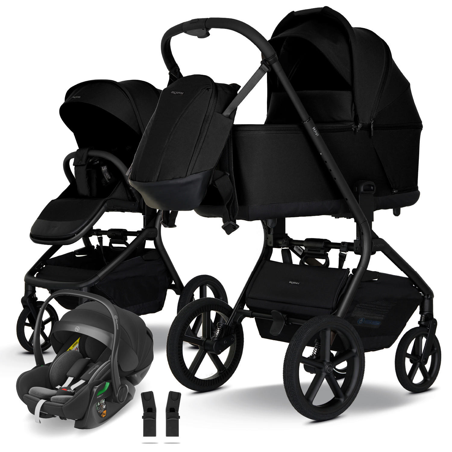 KINDERWAGENSET MAVI 3in1 Premium  - Schwarz, Basics, Textil/Metall (92/55/110.5cm) - My Junior