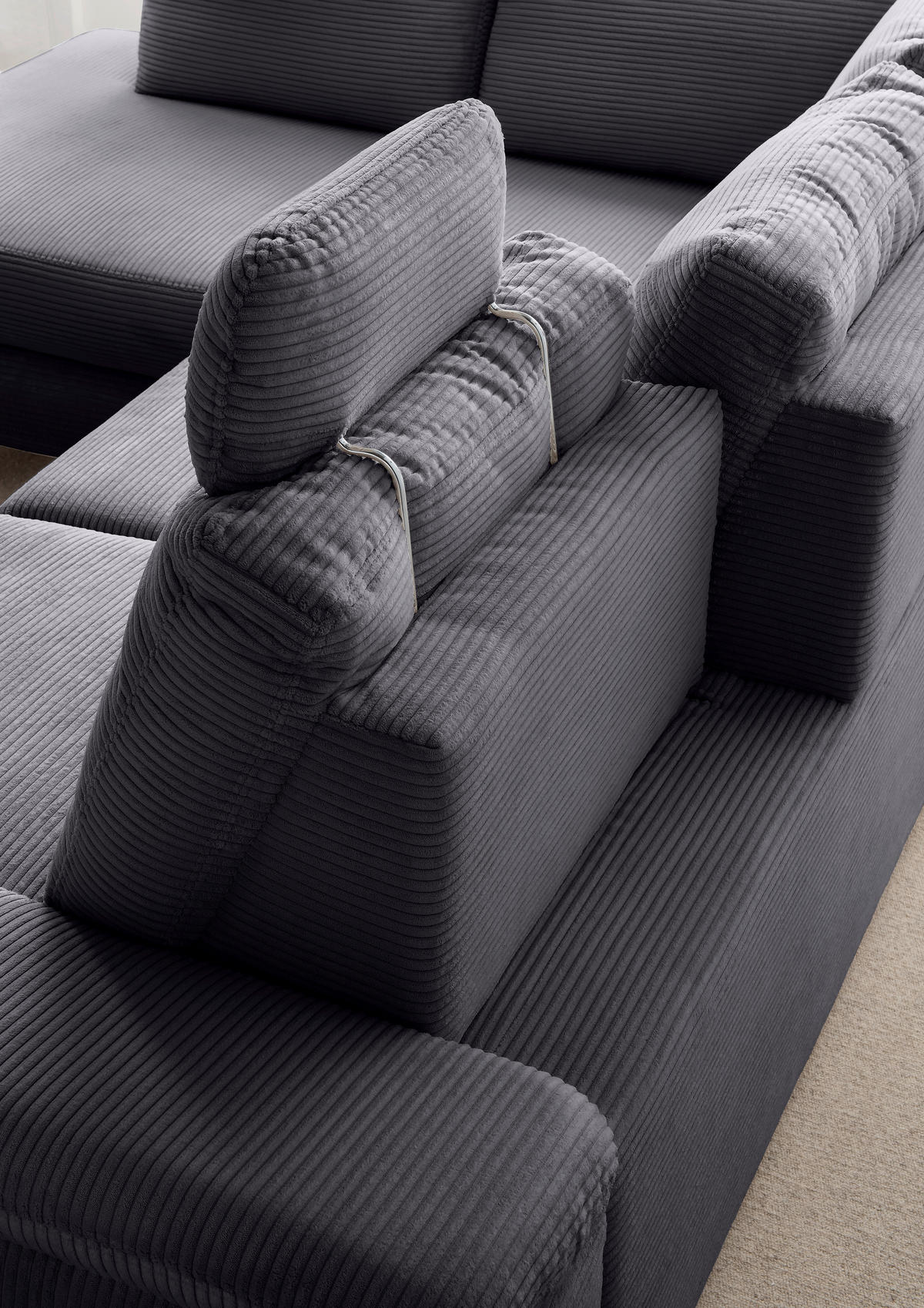 ECKSCHLAFSOFA in Cord Grau  - Wildeiche/Grau, Modern, Holz/Textil (206/261cm) - Livetastic