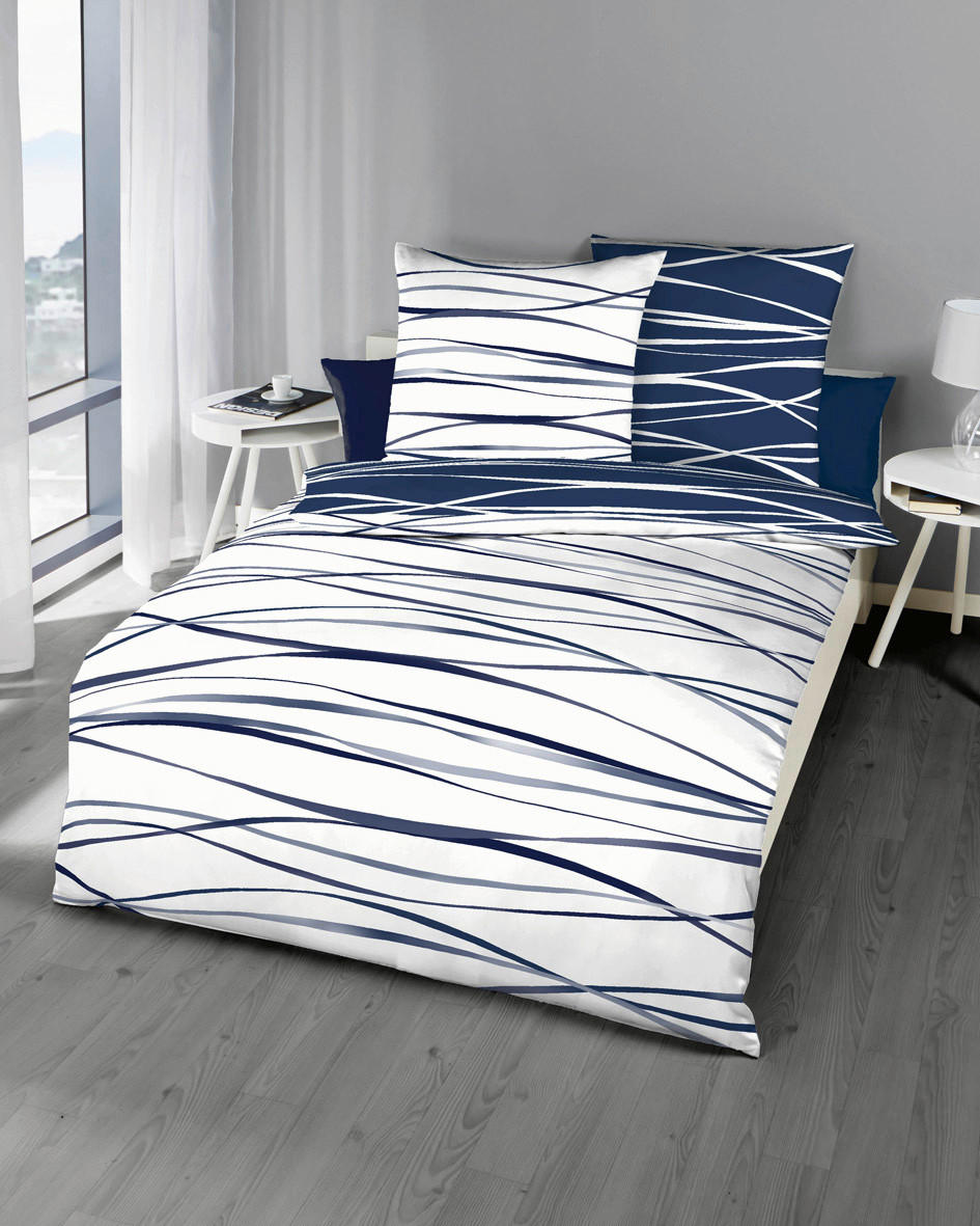 POSTELJNINA 200/200 cm modra, bela  - modra/bela, Konvencionalno, tekstil (200/200cm) - Kaeppel