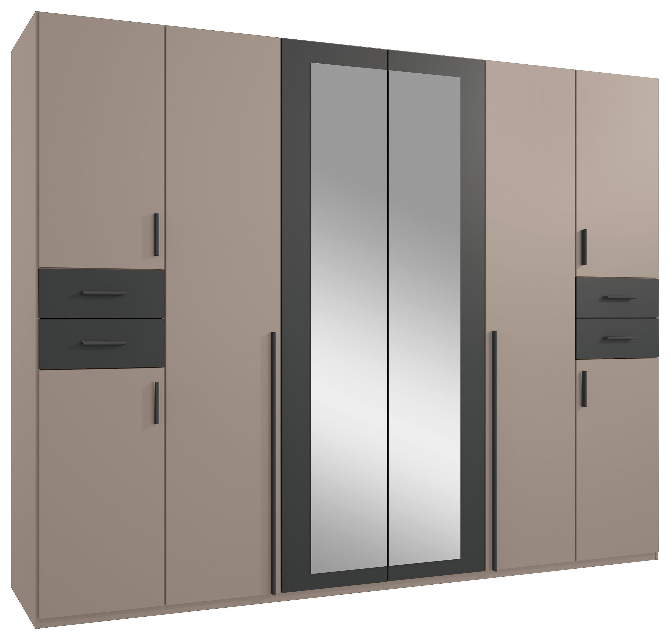 DREHTÜRENSCHRANK in Graphitfarben, Grau, Sahara  - Schwarz/Graphitfarben, Basics, Glas/Holzwerkstoff (270/208/58cm) - MID.YOU