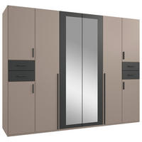 DREHTÜRENSCHRANK 270/208/58 cm 8-türig Graphitfarben, Grau, Sahara  - Graphitfarben/Schwarz, Basics, Glas/Holzwerkstoff (270/208/58cm) - MID.YOU