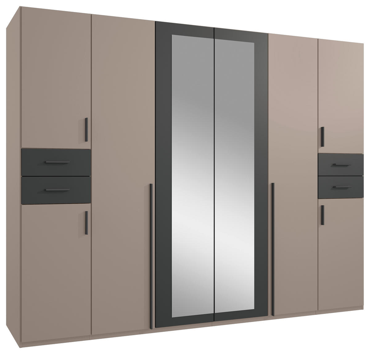 DREHTÜRENSCHRANK 270/208/58 cm 8-türig Graphitfarben, Grau, Sahara  - Graphitfarben/Schwarz, Basics, Glas/Holzwerkstoff (270/208/58cm) - MID.YOU
