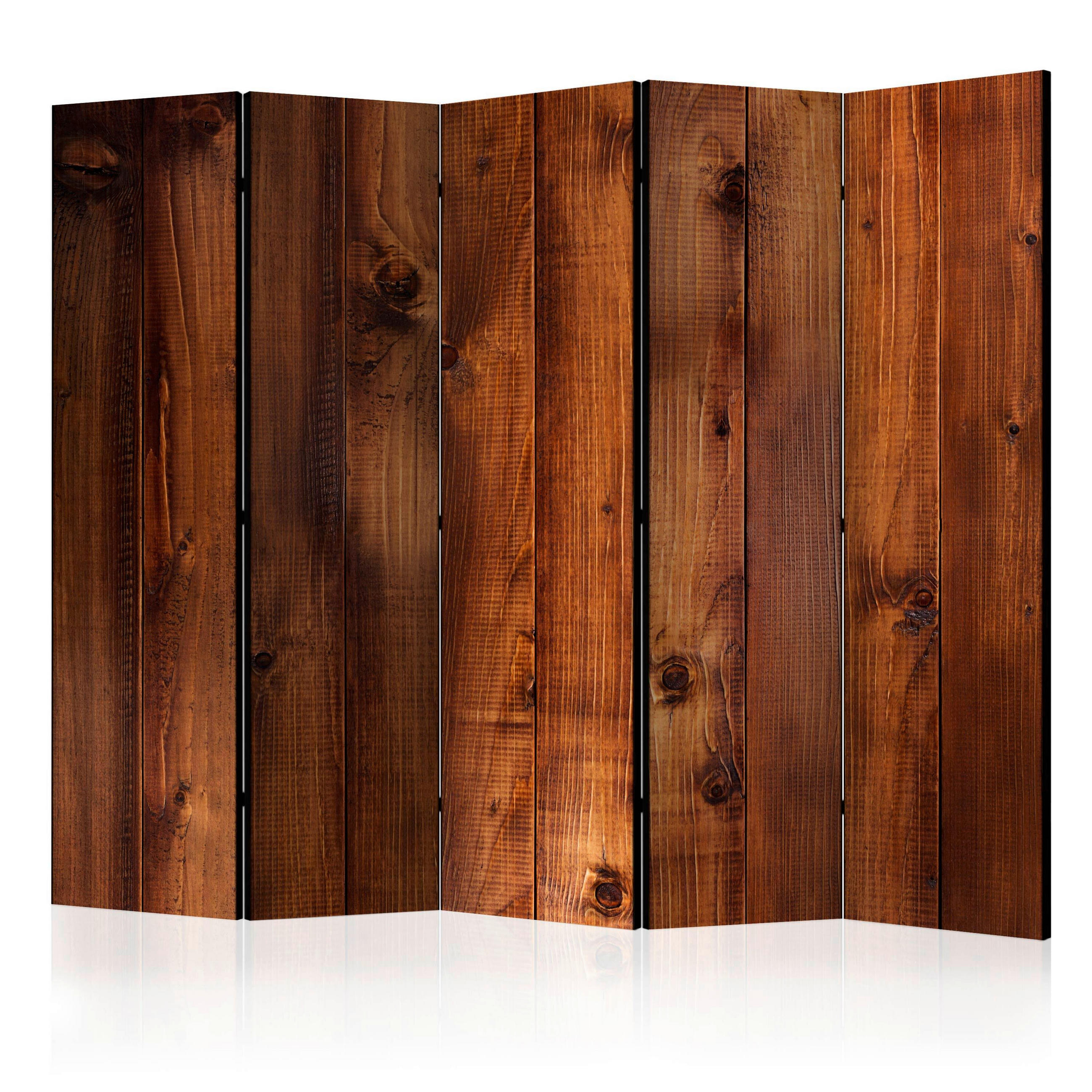 PARAVENT mit 5  Flügel - Cognac, Basics, Holz/Textil (225/172/3cm) - artgeist