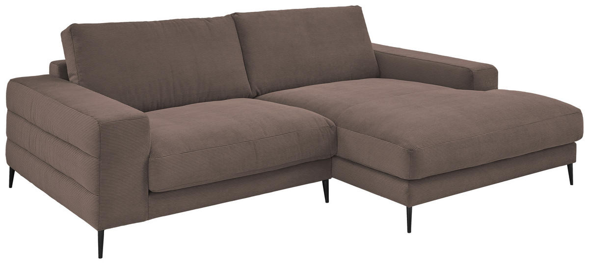 ECKSOFA in Feincord Taupe  - Taupe/Schwarz, Design, Textil/Metall (253/177cm) - Dieter Knoll