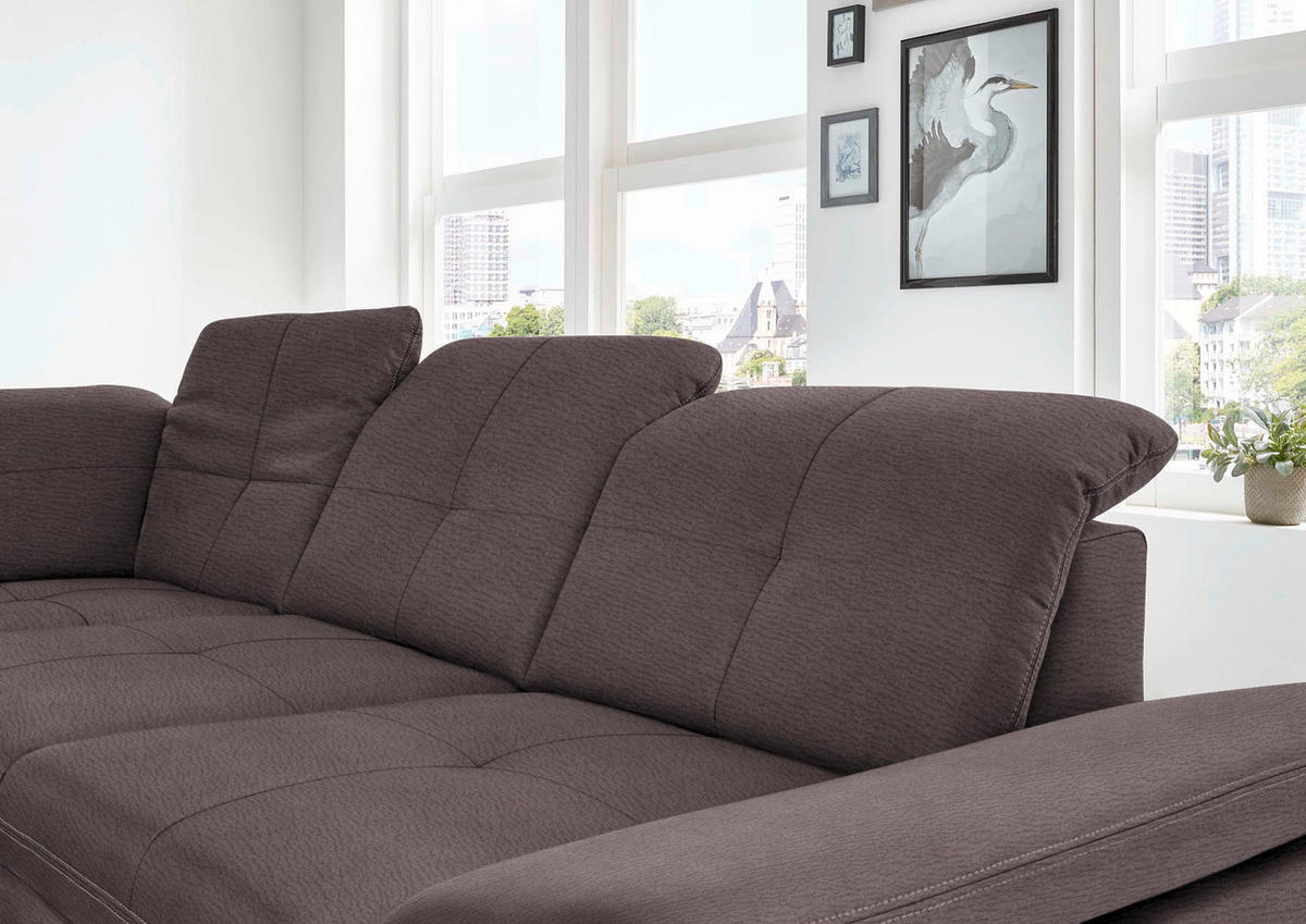 ECKSOFA in Mikrofaser Graubraun  260/318 cm  - Graubraun/Silberfarben, Design, Textil/Metall (260/318cm) - Beldomo Speed
