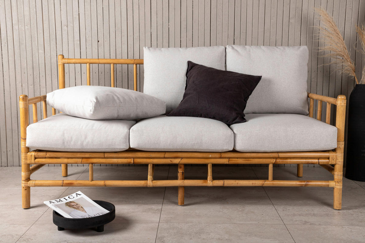 LOUNGESOFA 180/88/77 cm Bambus, Rattan  - Hellbraun/Creme, KONVENTIONELL, Holz/Textil (180/88/77cm) - Gardenson