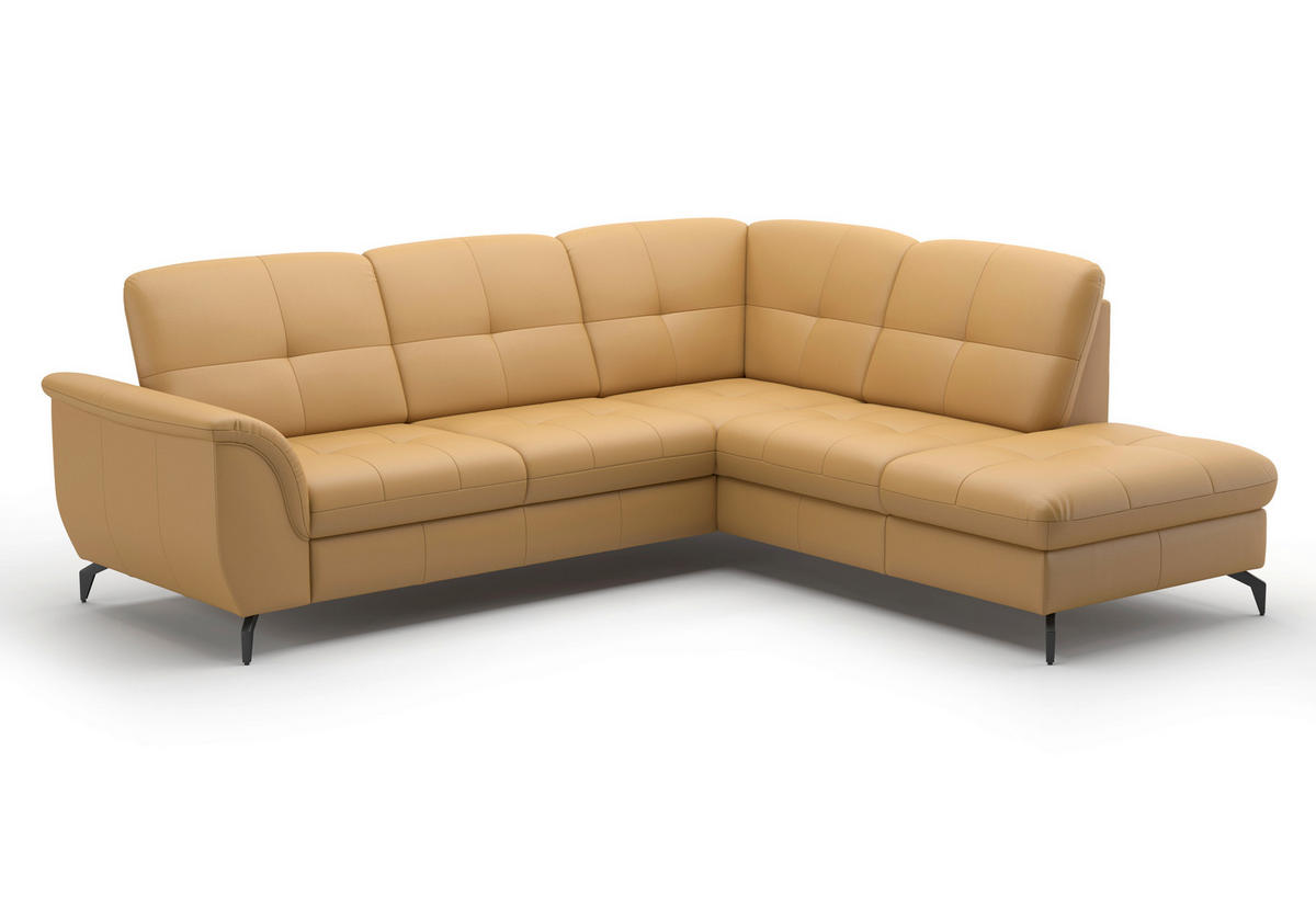 ECKSOFA in Echtleder Currygelb  244/212 cm  - Currygelb/Schwarz, MODERN, Leder/Metall (244/212cm) - Sit & More