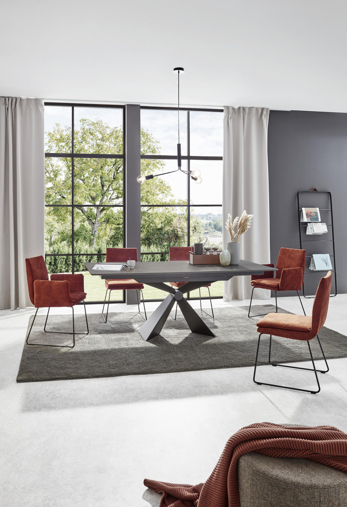 ESSTISCH in Metall, Keramik 198/98/78 cm  - Schwarz/Grau, Design, Keramik/Metall (198/98/78cm) - Dieter Knoll