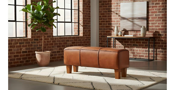 SITZBANK 110/45/35 cm Echtleder Braun, Teakfarben Teakholz massiv  - Braun/Teakfarben, LIFESTYLE, Leder/Holz (110/45/35cm) - Landscape