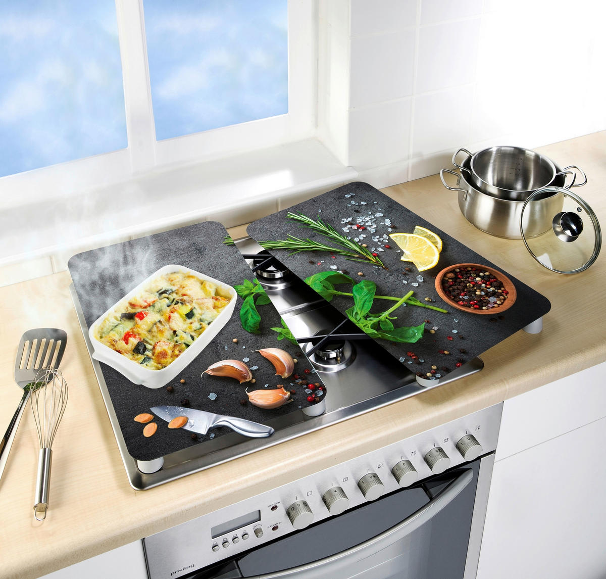 HERDABDECKPLATTE 53907100  - Gelb/Schwarz, Design, Glas/Kunststoff (30/1,8-5,5/52cm) - Wenko