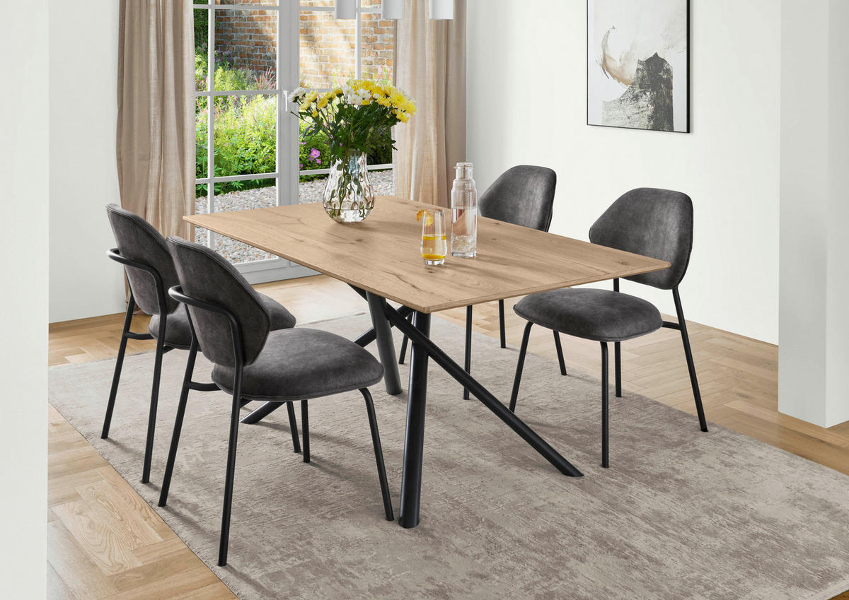 STUHL  Stoffauswahl, stapelbar Velours  - Schwarz/Grau, Basics, Textil/Metall (51/85/63cm) - Celina Home