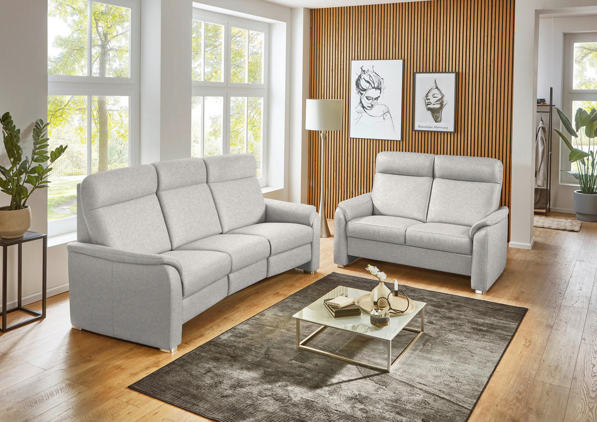 SITZGARNITUR  in Flachgewebe Ecru  - Ecru/Alufarben, KONVENTIONELL, Textil/Metall (218/156/107/103/95cm) - Beldomo Comfort