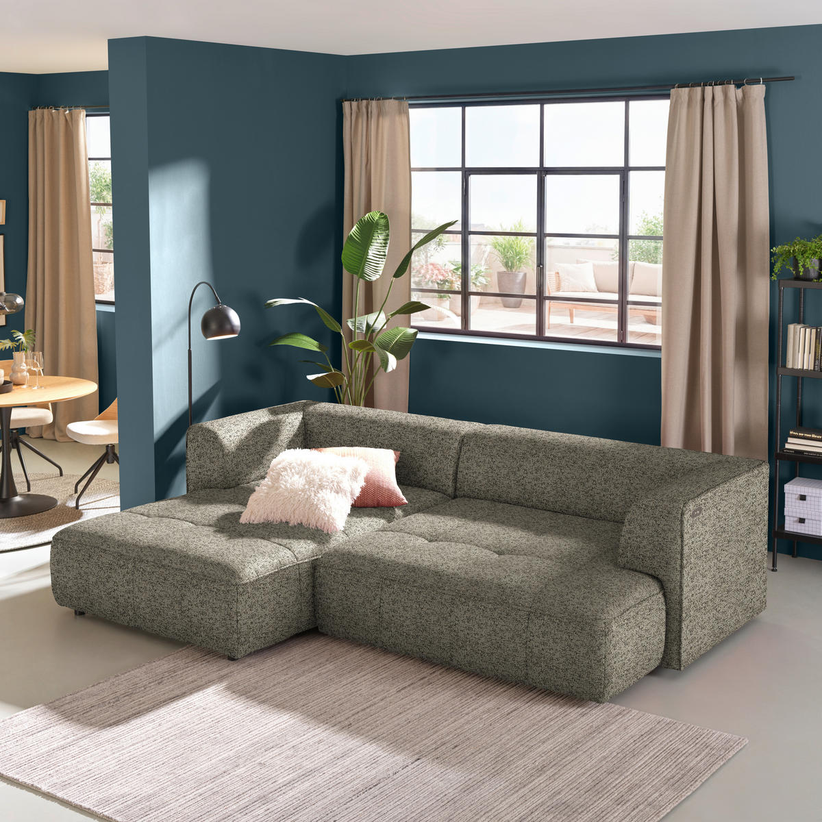 ECKSOFA Webstoff Hellbraun  - Hellbraun/Schwarz, Design, Kunststoff/Textil (188/288cm) - Welnova