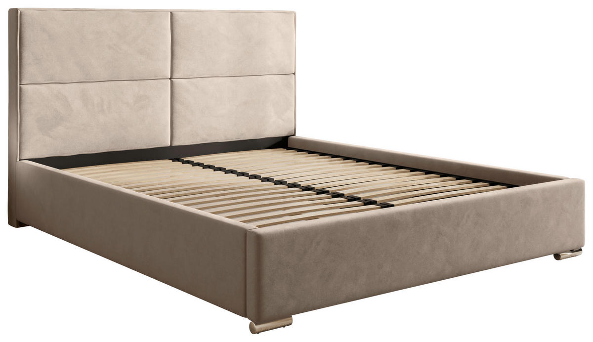 POLSTERBETT 200/200 cm,  in Beige, gepolstertes Kopfteil, Lattenrost, Bettkasten,  - Chromfarben/Beige, MODERN, Holz/Kunststoff (200/200cm) - Chameo