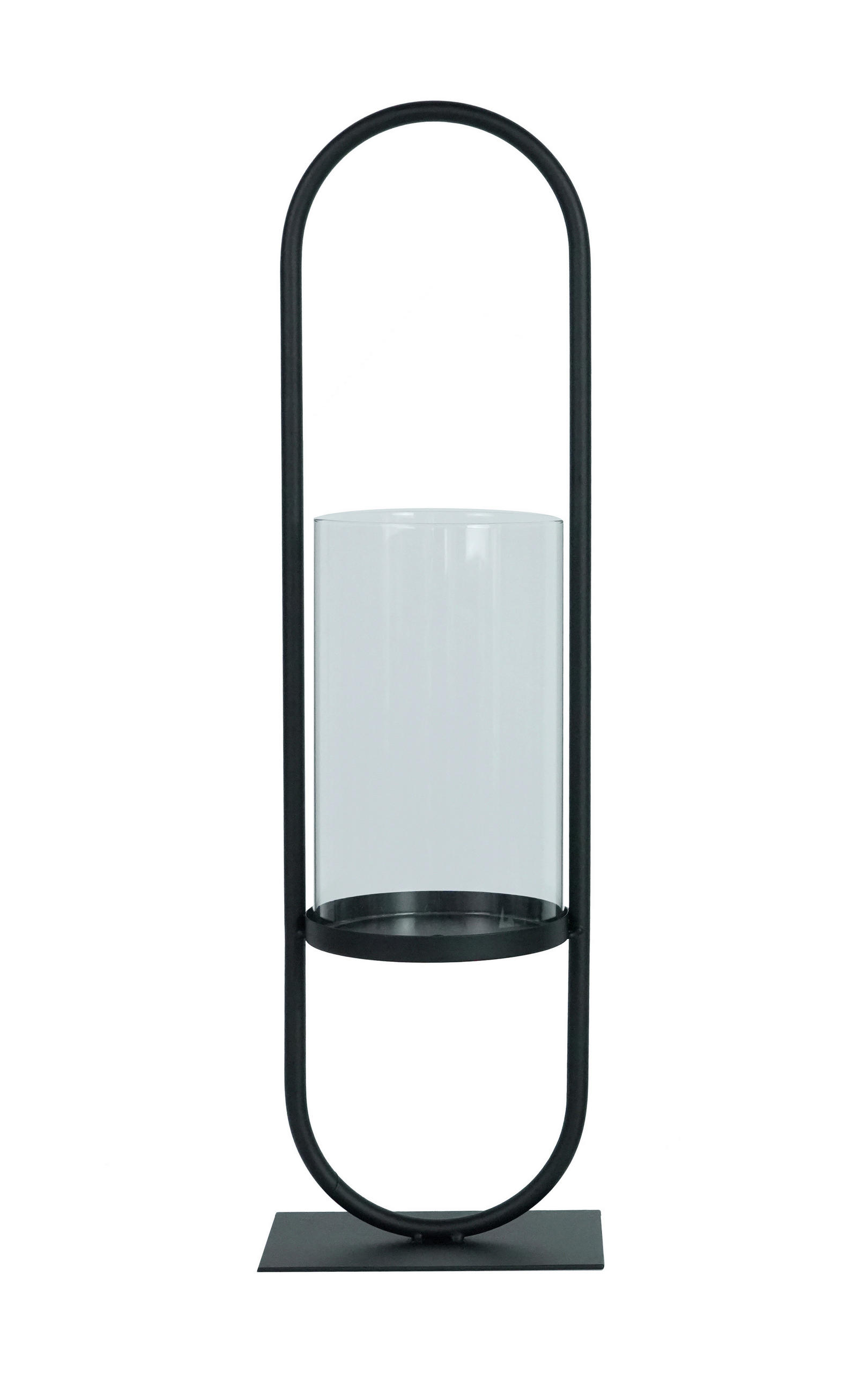 KERZENHALTER - Klar/Schwarz, Trend, Glas/Metall (16/54,5/12,7cm)