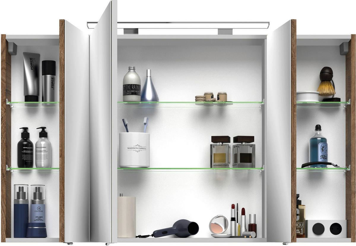 BADEZIMMER 3-teilig  in 120,5 cm  - Eiche dunkel/Chromfarben, MODERN, Glas/Keramik (120,5cm) - Sadena