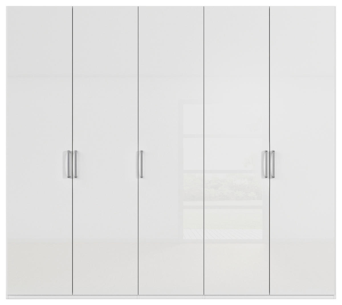 DREHTÜRENSCHRANK 251/235/61 cm,  in Weiß, Weiß Hochglanz, 5-türig  - Edelstahlfarben/Weiß Hochglanz, Basics, Holzwerkstoff/Metall (251/235/61cm) - Novel