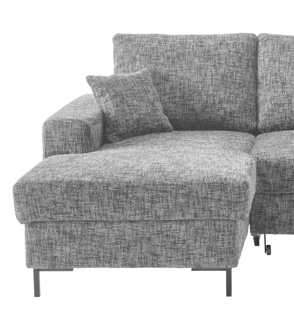 ECKSCHLAFSOFA  mit Rücken echt Struktur Silberfarben  - Silberfarben/Schwarz, KONVENTIONELL, Textil/Metall (143/237cm) - Livetastic