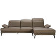 ECKSOFA in Echtleder Graubraun  - Graubraun/Schwarz, Design, Leder/Metall (288/184cm) - Novel