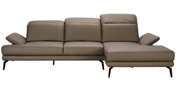 ECKSOFA in Echtleder Graubraun  - Graubraun/Schwarz, Design, Leder/Metall (288/184cm) - Novel