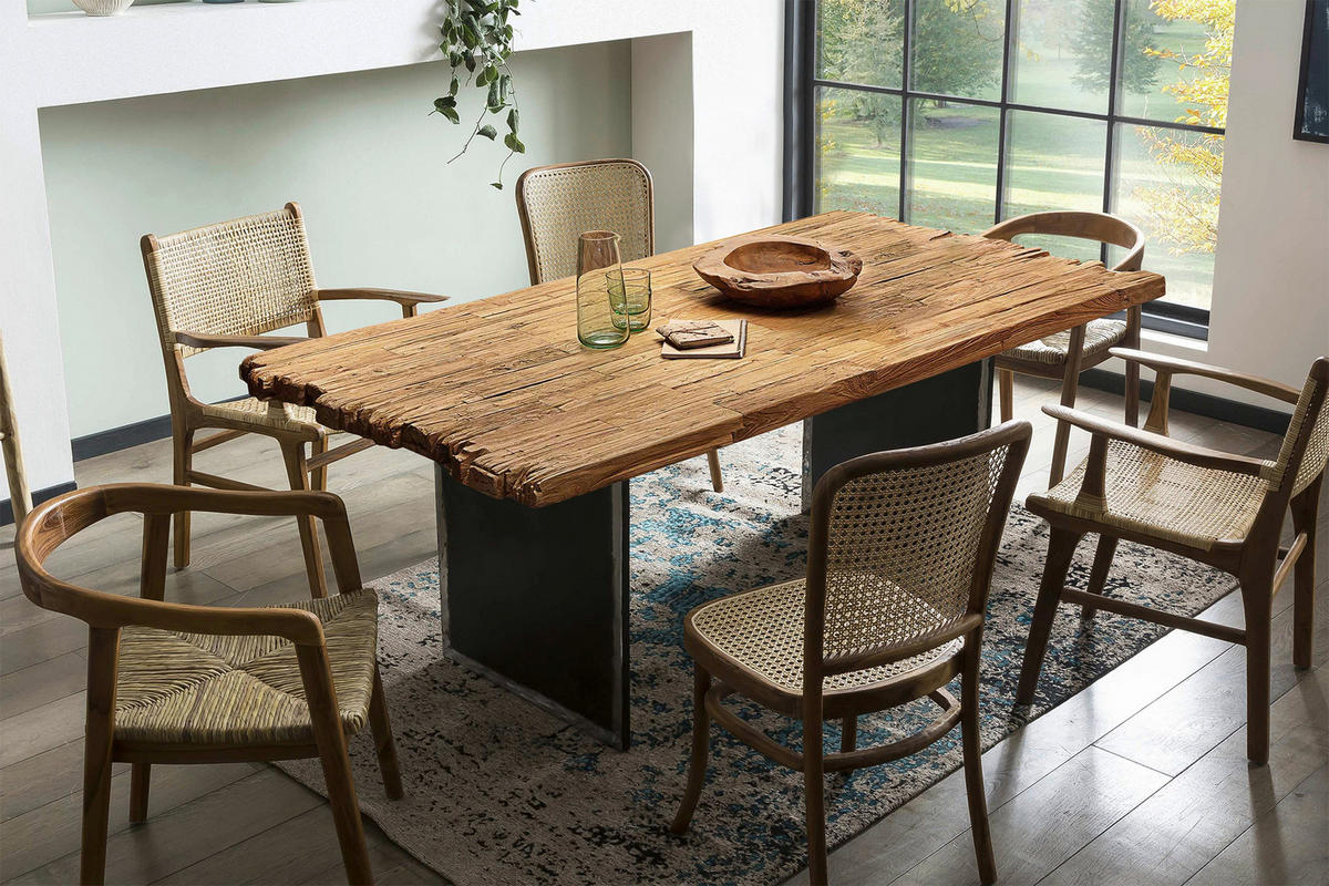 ESSTISCH 200/100/77 cm Echtholz  Holz, Metall rechteckig Naturfarben, Schwarz  - Schwarz/Naturfarben, MODERN, Holz/Metall (200/100/77cm) - MID.YOU