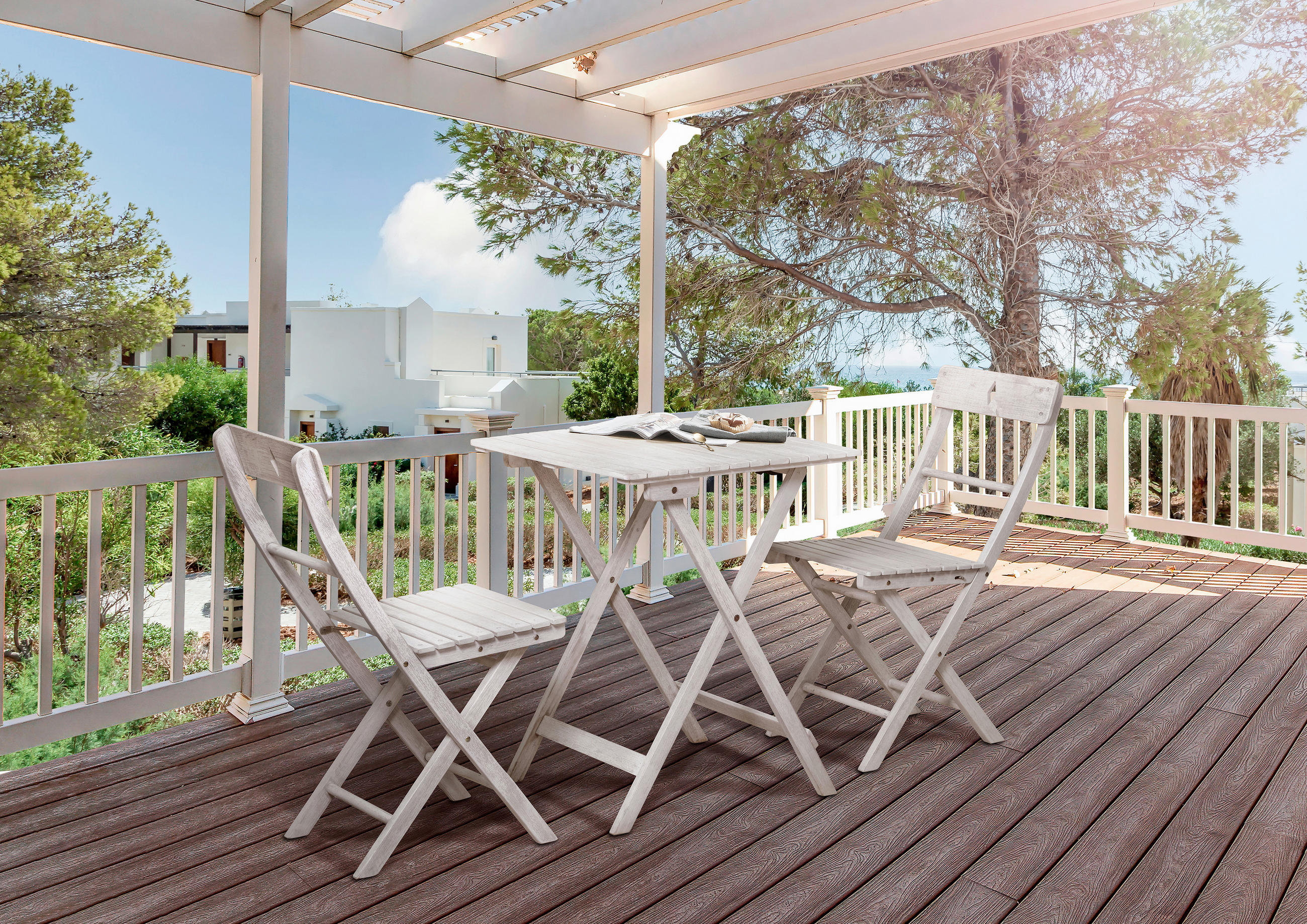 BALKONSET  3-teilig  - Grau, Natur, Holz - Livetastic