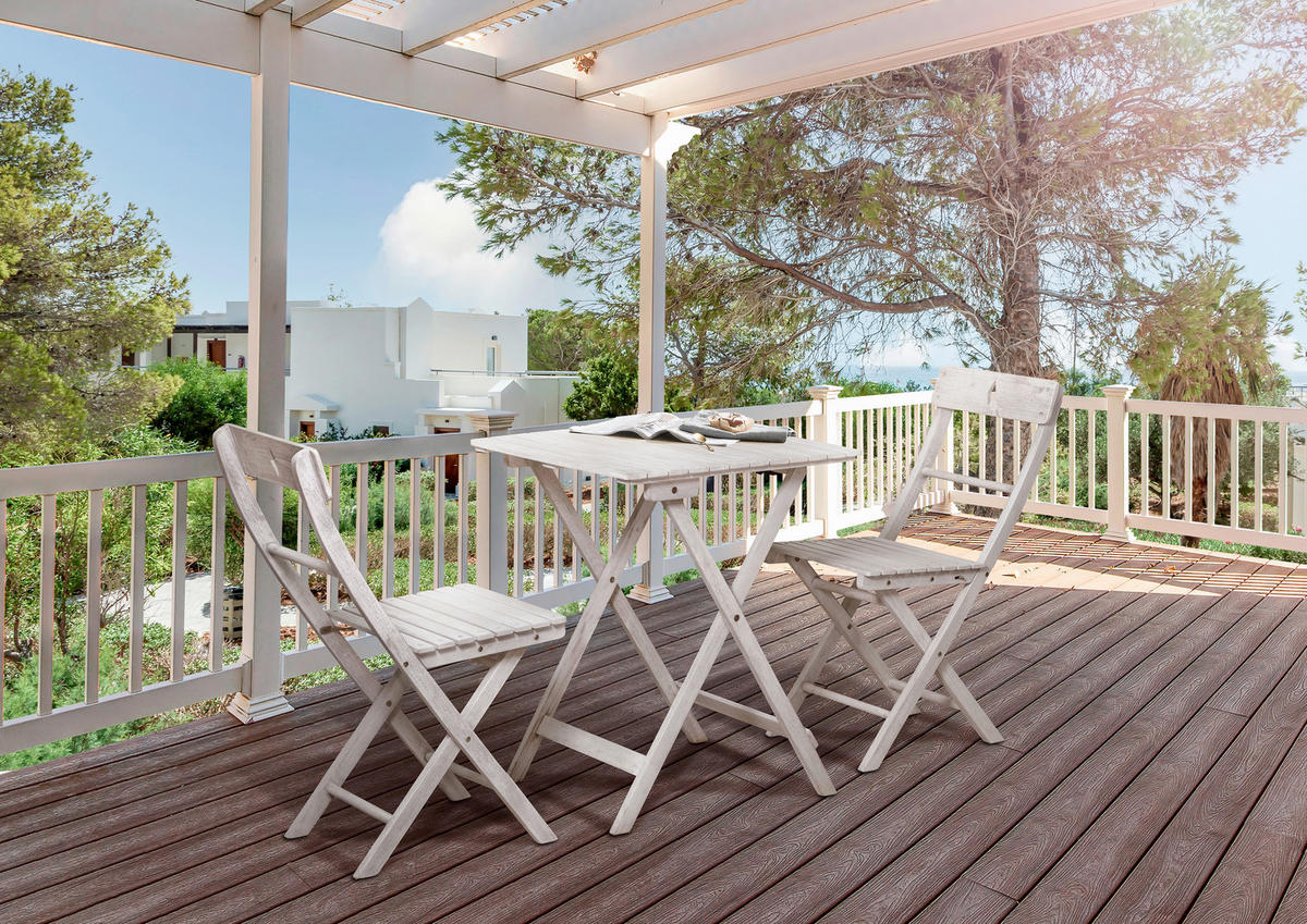 BALKONSET  3-teilig  - Grau, Natur, Holz - Livetastic