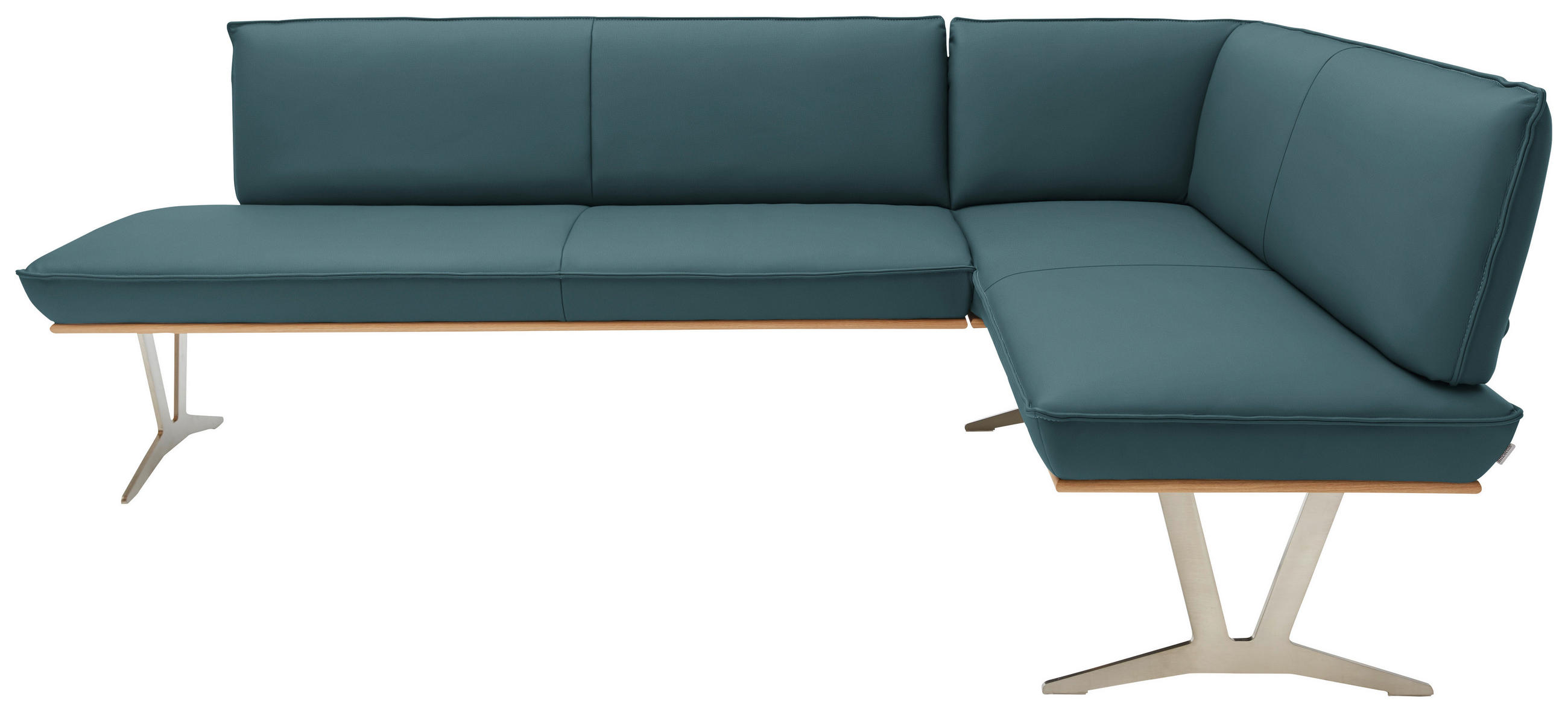 ECKBANK 257/162 cm  in Blau, Grün  - Blau/Edelstahlfarben, Design, Leder/Holz (257/162cm) - Ambiente