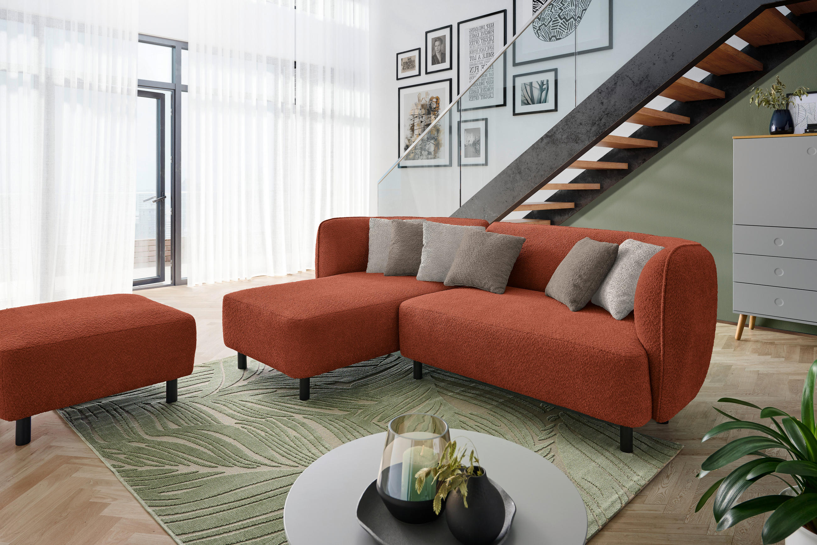 ECKSOFA in Chenille Rostfarben  - Sandfarben/Rostfarben, Design, Holz/Textil (148/236cm) - Lomoco