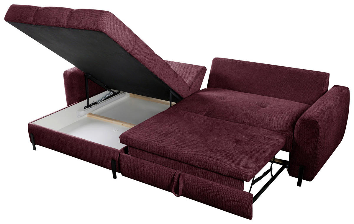 ECKSOFA in Struktur Bordeaux  - Bordeaux/Schwarz, Design, Textil/Metall (162/265cm) - MID.YOU