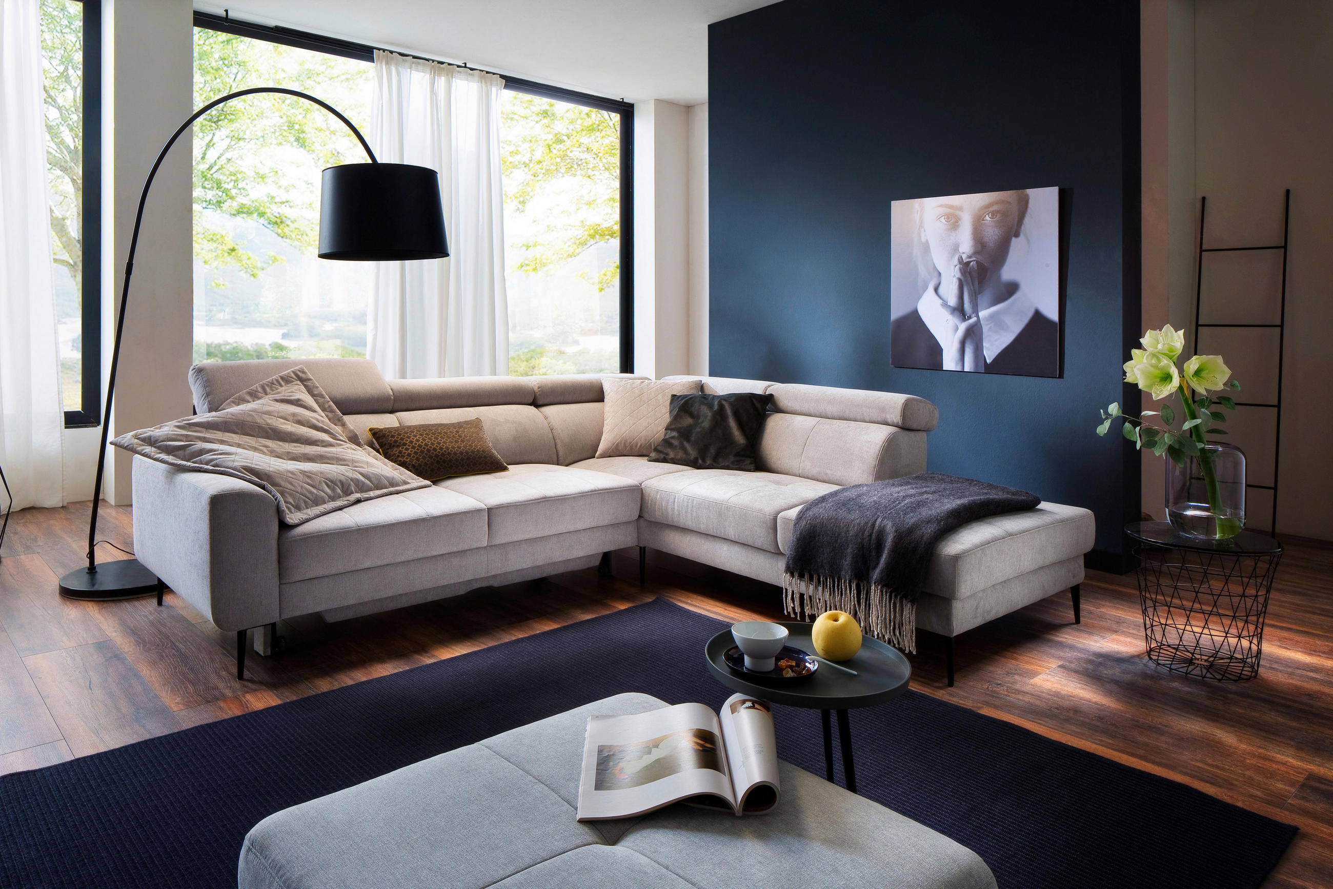 ECKSOFA Grau Velours  - Schwarz/Grau, Design, Textil/Metall (262/236cm) - Hom`in