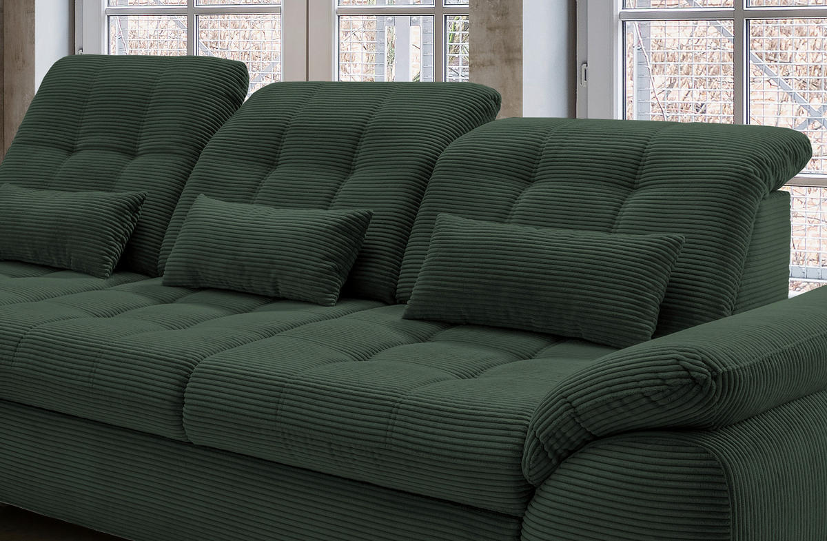 ECKSOFA in Cord Dunkelgrün  - Dunkelgrün/Schwarz, Modern, Textil/Metall (184/314cm) - Livetastic