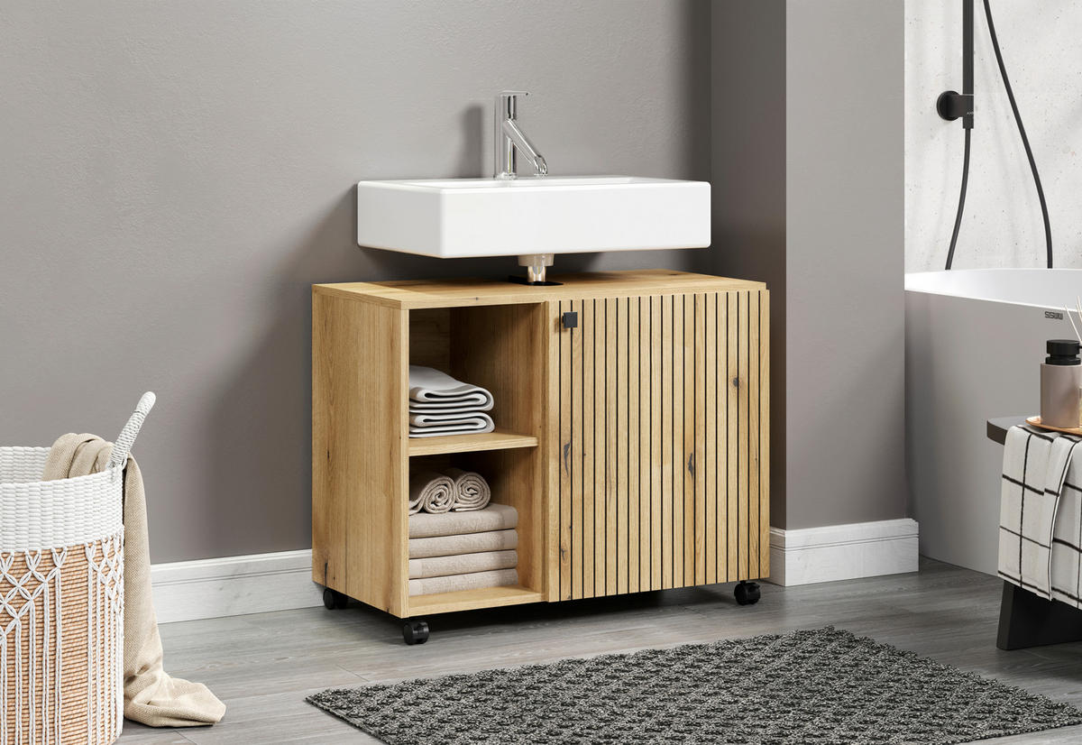 WASCHBECKENUNTERSCHRANK 80/64/42 cm  - Eichefarben/Schwarz, Trend, Holzwerkstoff/Kunststoff (80/64/42cm) - MID.YOU