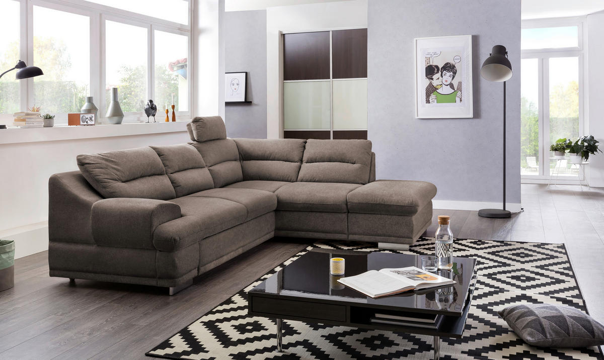 WOHNLANDSCHAFT Braun Chenille  - Chromfarben/Braun, KONVENTIONELL, Textil/Metall (264/217cm) - MID.YOU