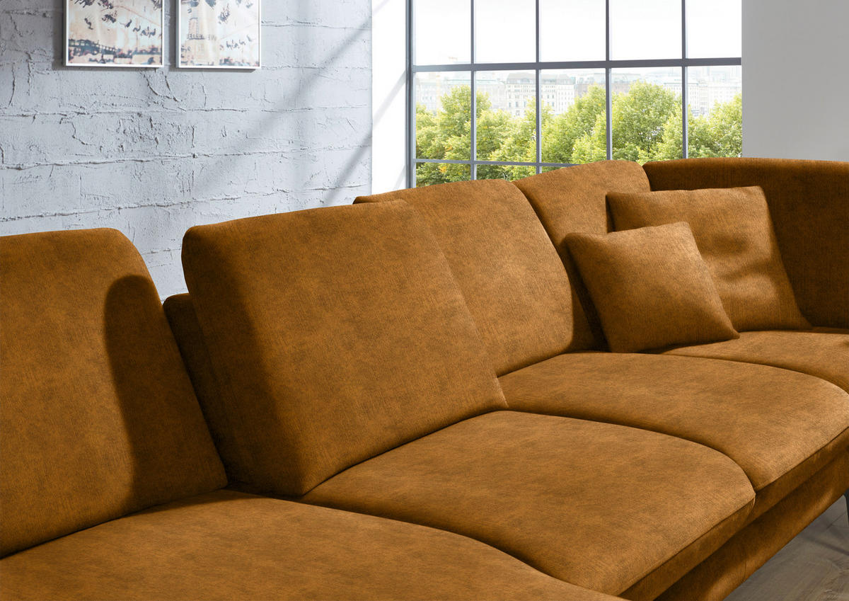 WOHNLANDSCHAFT in Velours Cognac  - Cognac/Schwarz, Design, Textil/Metall (180/344/208cm) - Dieter Knoll