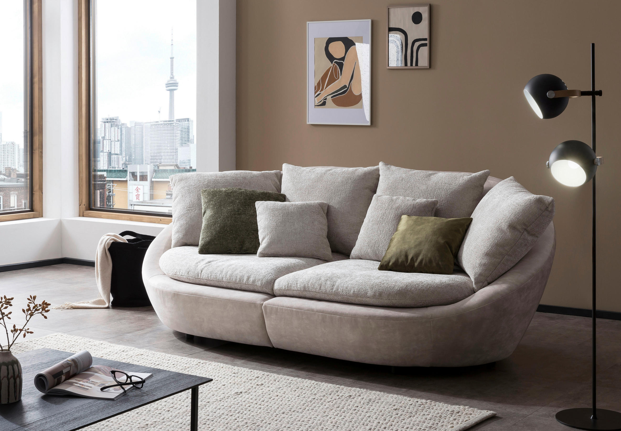 BIGSOFA Chenille Silberfarben, Beige  - Beige/Silberfarben, MODERN, Kunststoff/Textil (280/87/131cm) - MID.YOU
