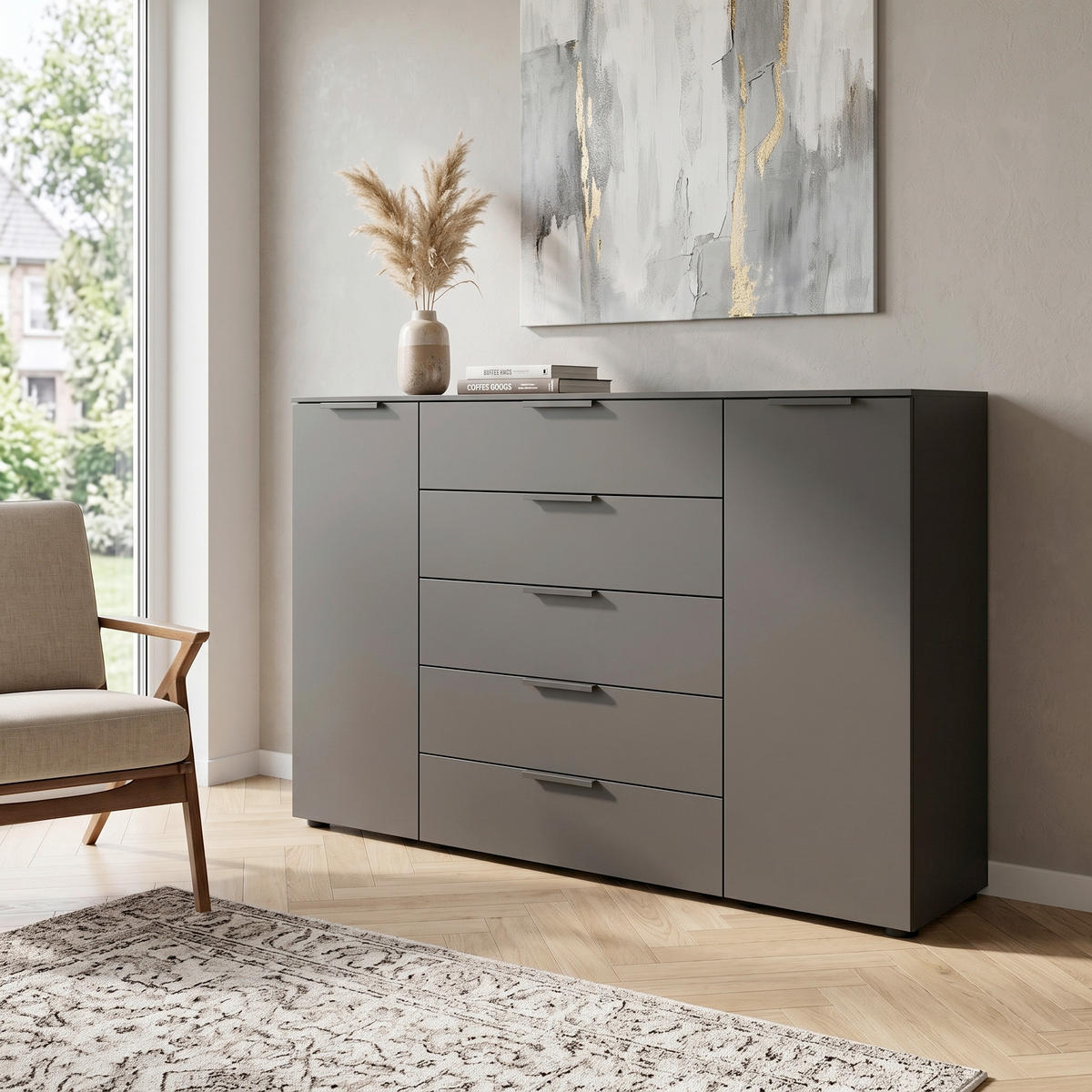 KOMODA, barvy grafitu, 160/100/42 cm - černá/barvy grafitu, Moderní, kov/kompozitní dřevo (160/100/42cm) - Rauch Möbel