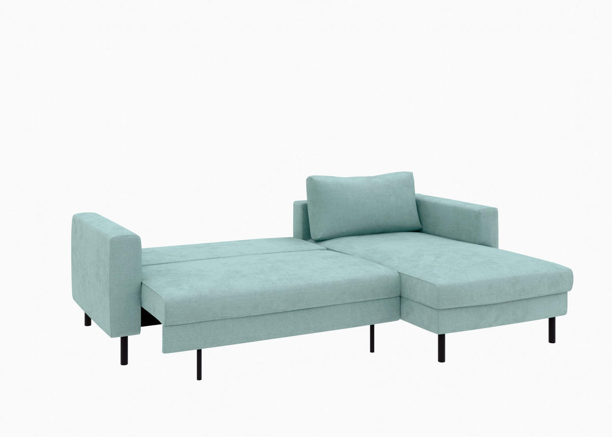 ECKSCHLAFSOFA  mit Rücken echt, Armteil links, Armteil rechts Cord Mintgrün  - Schwarz/Mintgrün, MODERN, Textil/Metall (232/161cm) - Trendmanufaktur