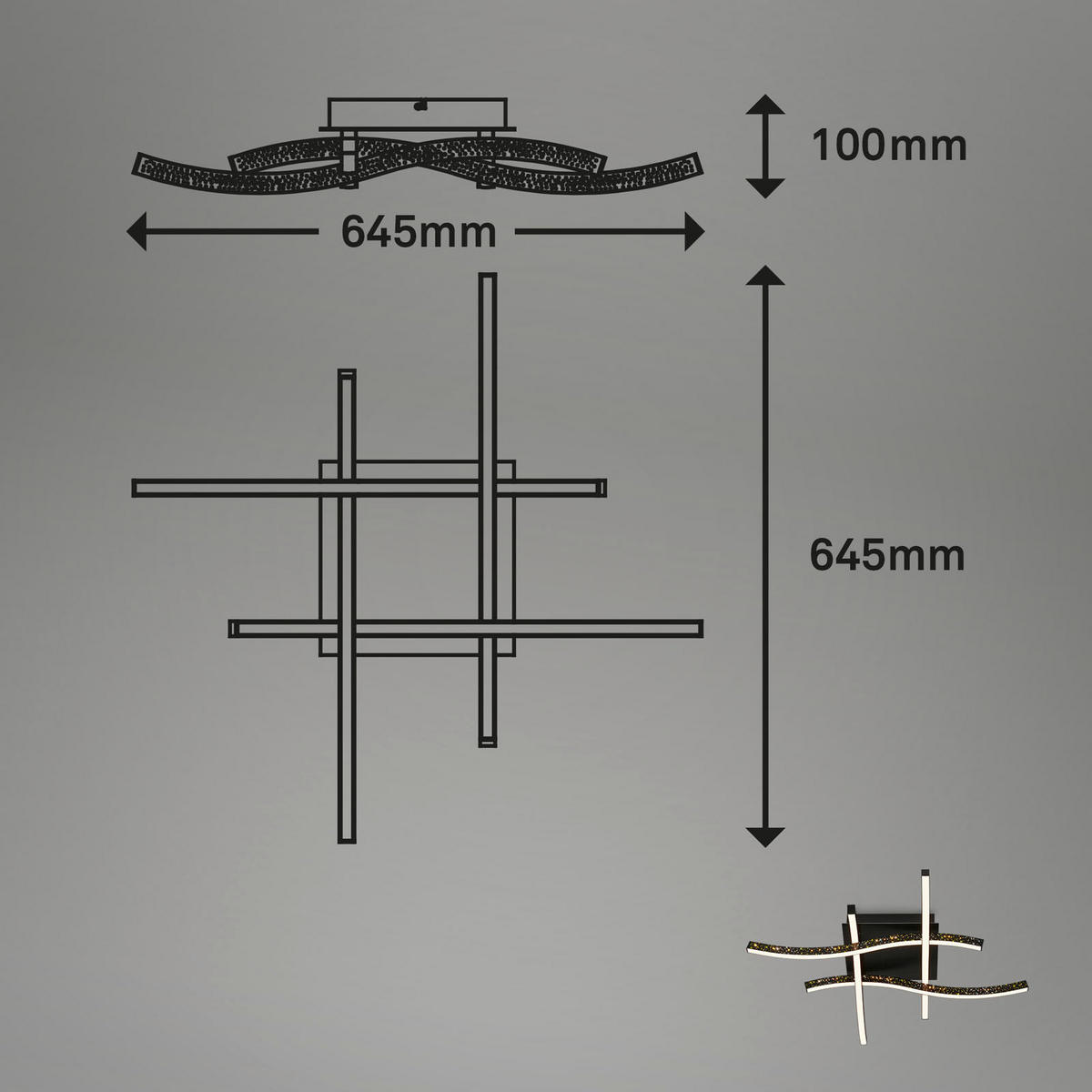 LED-DECKENLEUCHTE Rey 64,5/64,5/10 cm  - Schwarz, Design, Kunststoff/Metall (64,5/64,5/10cm)
